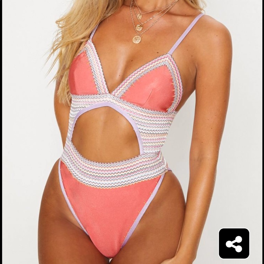 Coral Bandage Detail Cut Out Stitched Swimsuit